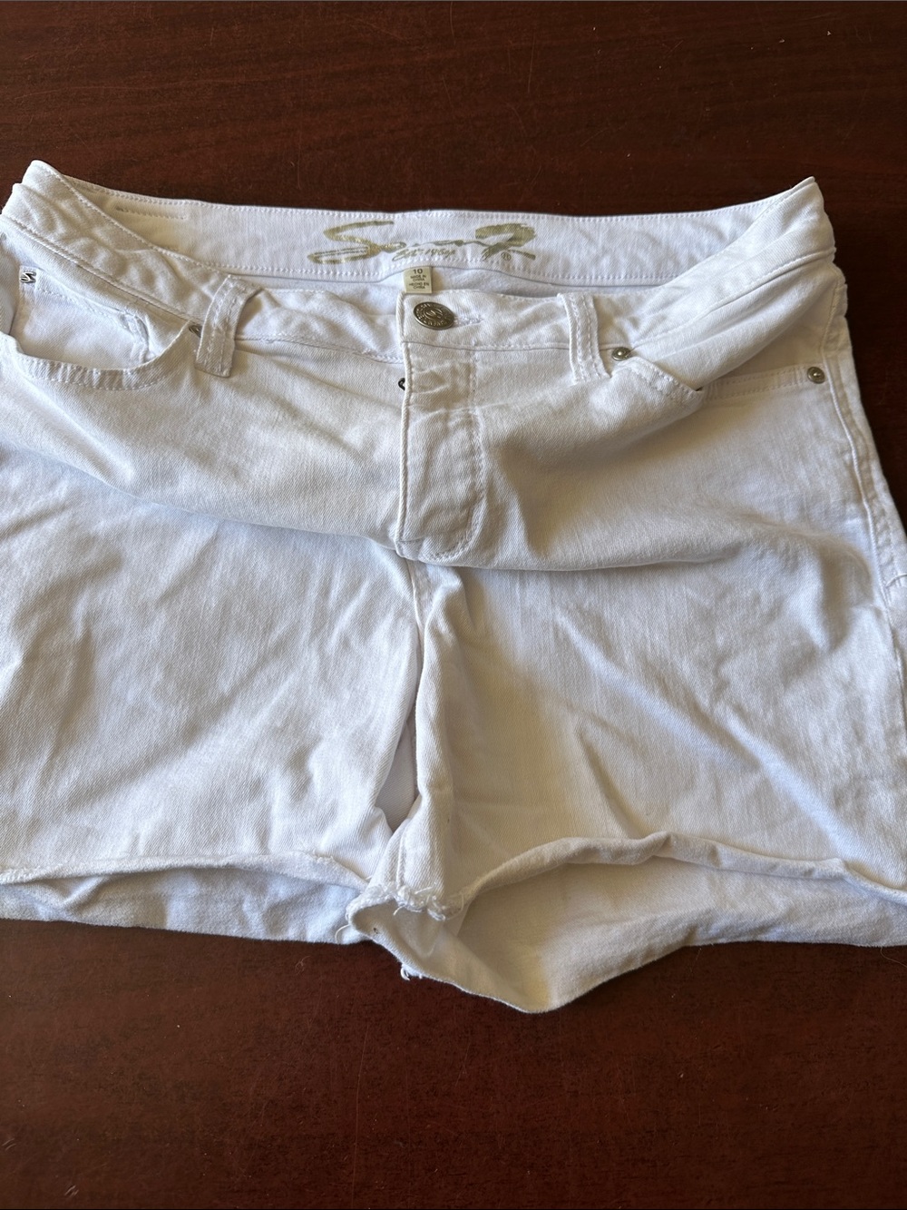 Size 10, Seven7 White Denim Short Shorts